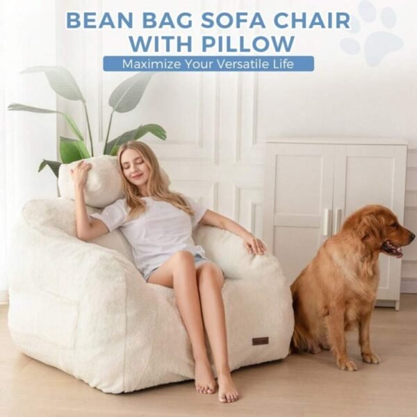 ⏰Today Only R$29.9⏰MAXYOYO Giant Bean Bag Chair With Pillow,Fuzzy Fabric Fluffy And Comfy Bean Bag Sofa Large Bean Bag Chair Adult Size With Filler For Reading, Gaming - Image 3