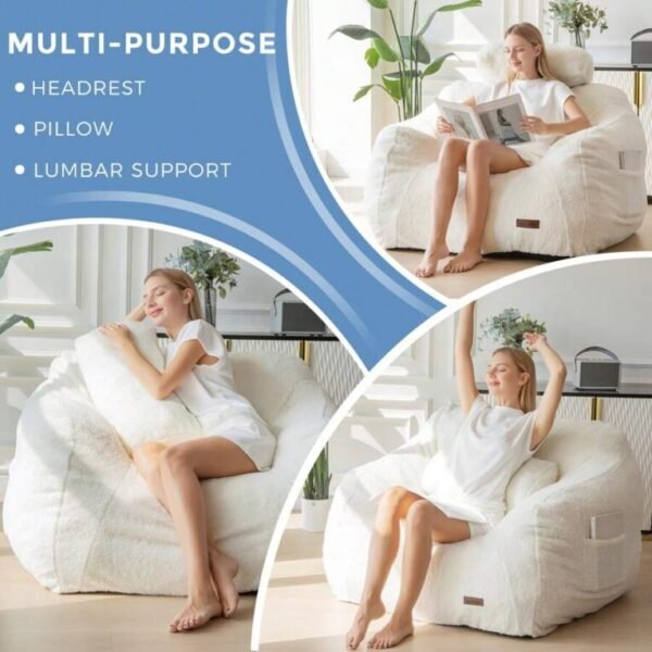 ⏰Today Only R$29.9⏰MAXYOYO Giant Bean Bag Chair With Pillow,Fuzzy Fabric Fluffy And Comfy Bean Bag Sofa Large Bean Bag Chair Adult Size With Filler For Reading, Gaming - Image 3