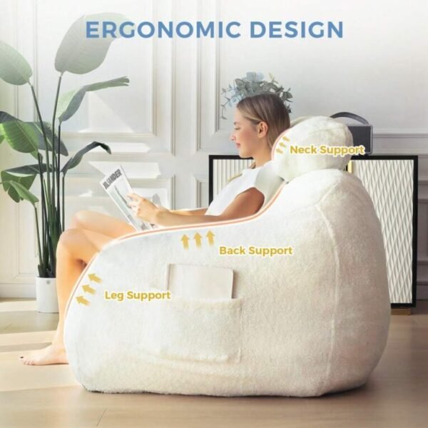 ⏰Today Only R$29.9⏰MAXYOYO Giant Bean Bag Chair With Pillow,Fuzzy Fabric Fluffy And Comfy Bean Bag Sofa Large Bean Bag Chair Adult Size With Filler For Reading, Gaming - Image 4