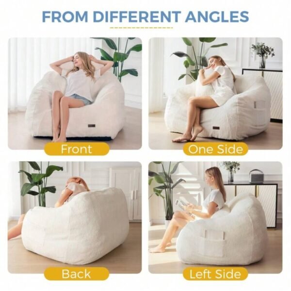 ⏰Today Only R$29.9⏰MAXYOYO Giant Bean Bag Chair With Pillow,Fuzzy Fabric Fluffy And Comfy Bean Bag Sofa Large Bean Bag Chair Adult Size With Filler For Reading, Gaming - Image 6