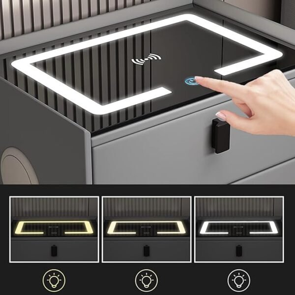 ⏰Today Only R$39.9⏰Smart Nightstands with Wireless Charging Station, USB Port, Modern Nightstands with 3 Color LED Lights and Speaker, Wooden End Side Table for Bedroom, Dorm, 2 Drawers - Image 4