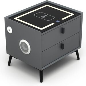 ⏰Today Only R$39.9⏰Smart Nightstands with Wireless Charging Station, USB Port, Modern Nightstands with 3 Color LED Lights and Speaker, Wooden End Side Table for Bedroom, Dorm, 2 Drawers