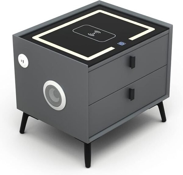 ⏰Today Only R$39.9⏰Smart Nightstands with Wireless Charging Station, USB Port, Modern Nightstands with 3 Color LED Lights and Speaker, Wooden End Side Table for Bedroom, Dorm, 2 Drawers