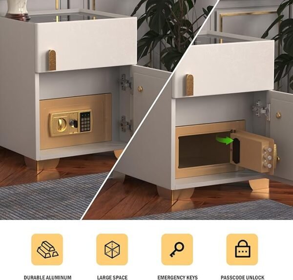 ⏰Today Only R$39.9⏰Smart Nightstand with Safe, Multifunction LED Nightstand Modern End Table with 3 Color LED, Wireless Charging Station Bedside Table for Bedroom - Image 3