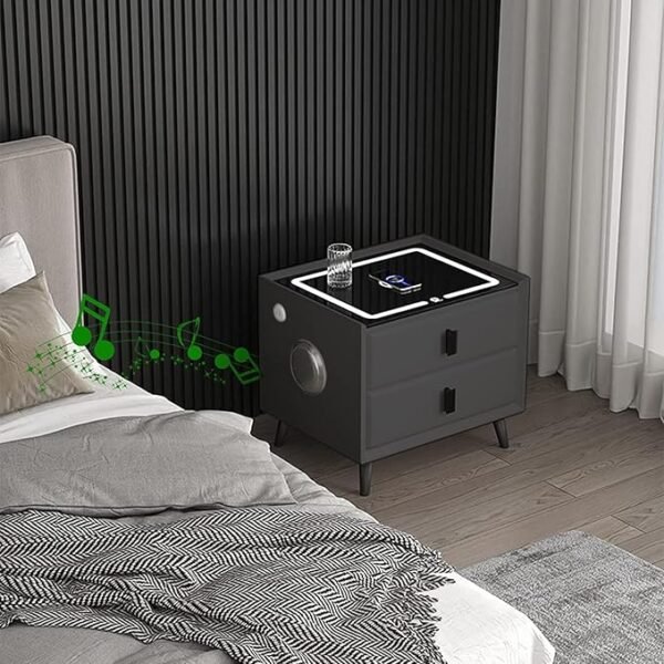 ⏰Today Only R$39.9⏰Smart Nightstands with Wireless Charging Station, USB Port, Modern Nightstands with 3 Color LED Lights and Speaker, Wooden End Side Table for Bedroom, Dorm, 2 Drawers - Image 2
