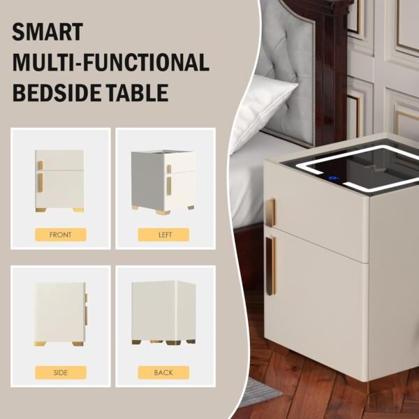 ⏰Today Only R$39.9⏰Smart Nightstand with Safe, Multifunction LED Nightstand Modern End Table with 3 Color LED, Wireless Charging Station Bedside Table for Bedroom - Image 4