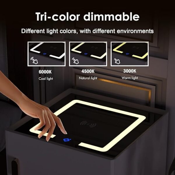 ⏰Today Only R$39.9⏰Smart Nightstand with Safe, Multifunction LED Nightstand Modern End Table with 3 Color LED, Wireless Charging Station Bedside Table for Bedroom - Image 2